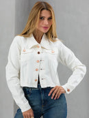 Jaqueta Feminina Cropped Jeans com Bolsos