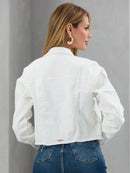 Jaqueta Feminina Cropped Jeans com Bolsos