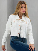 Jaqueta Feminina Cropped Jeans com Bolsos