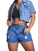 Short Jeans Cintura Alta Empina Bumbum Com Cinto Plus Size